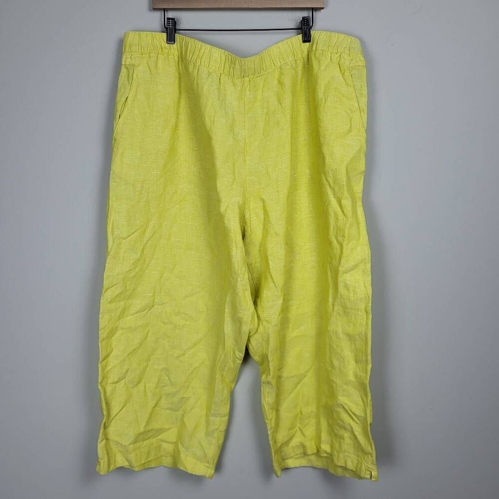 Cynthia Rowley Womens Linen Wide Leg Cropped Pants 3X Green High Rise Beach Boho